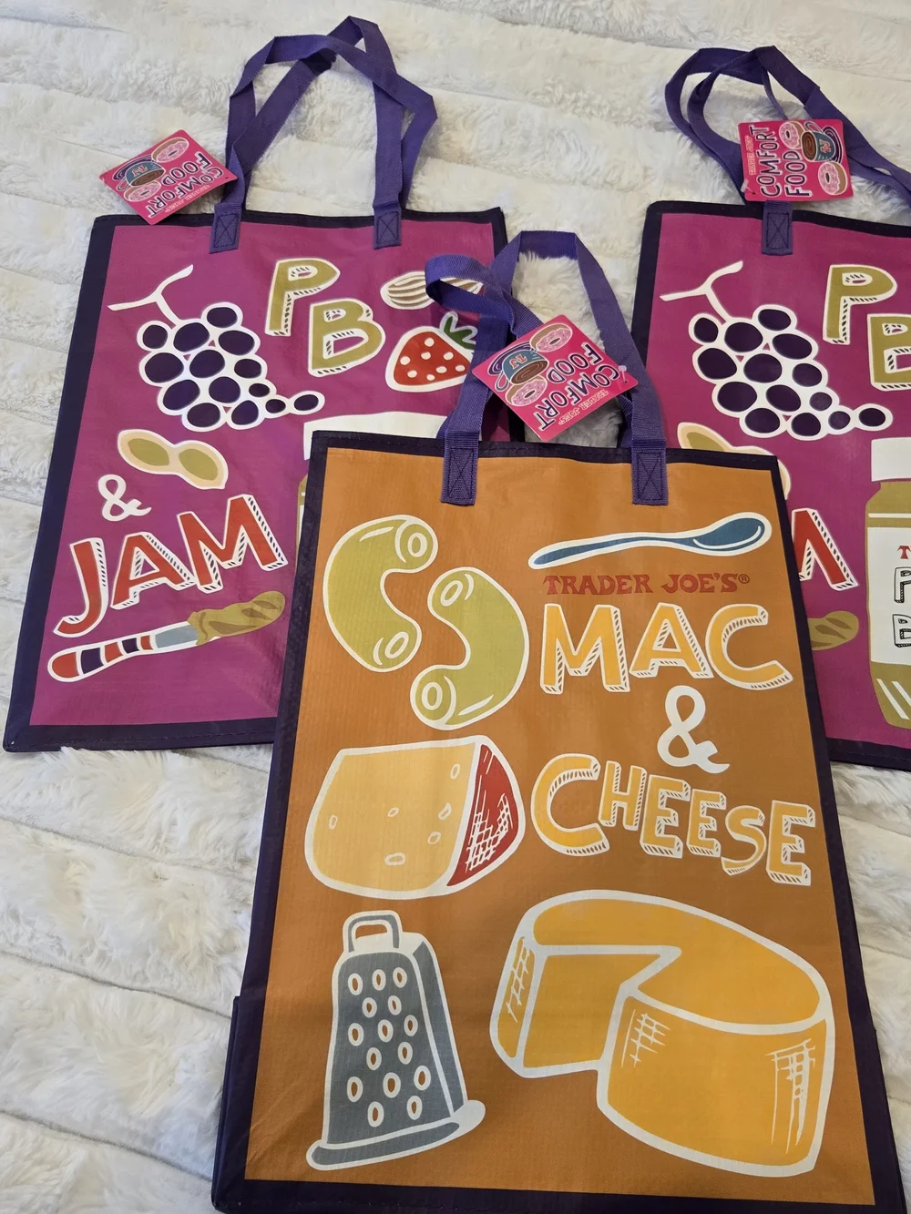 Set Of 3, Trader Joe's Pink 'PB & Jam' Reusable Tote Bag